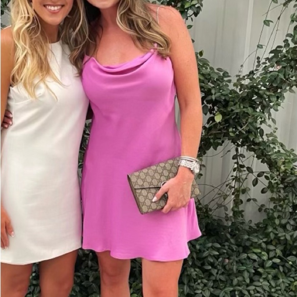 Pink slip dress with one rhinestone strap